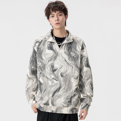 Men's Loose Fit Watercolor Print Sweatshirt