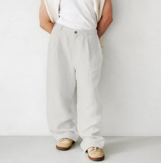 Men's Loose Linen Pleated High Waist Jogging Pants