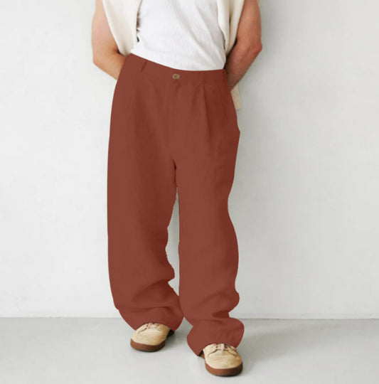 Men's Loose Linen Pleated High Waist Jogging Pants