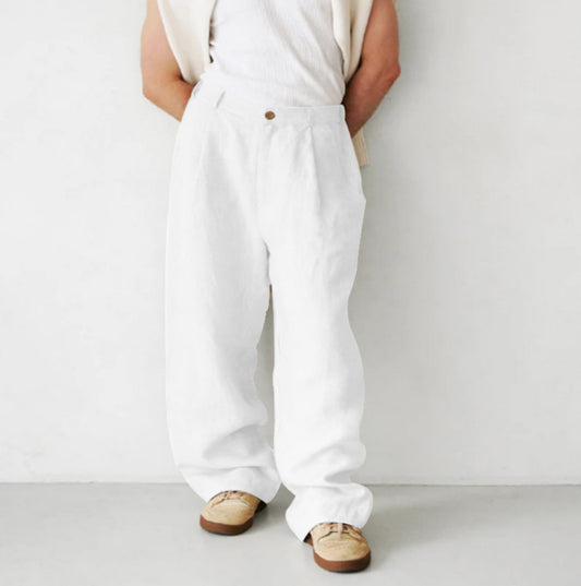 Men's Loose Linen Pleated High Waist Jogging Pants