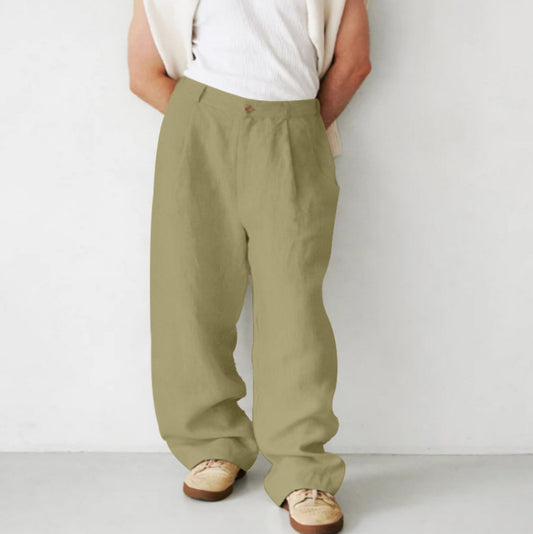 Men's Loose Linen Pleated High Waist Jogging Pants