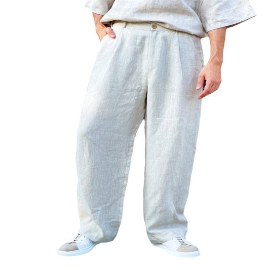 Men's Loose Linen Pleated High Waist Jogging Pants