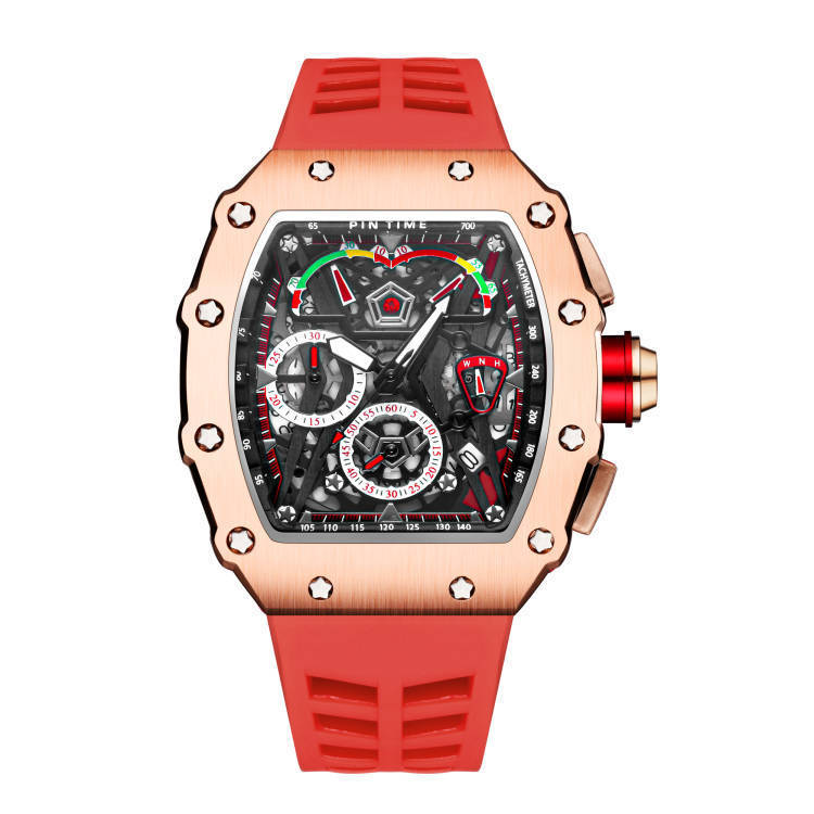 Men's mechanical-style open-work wristwatch