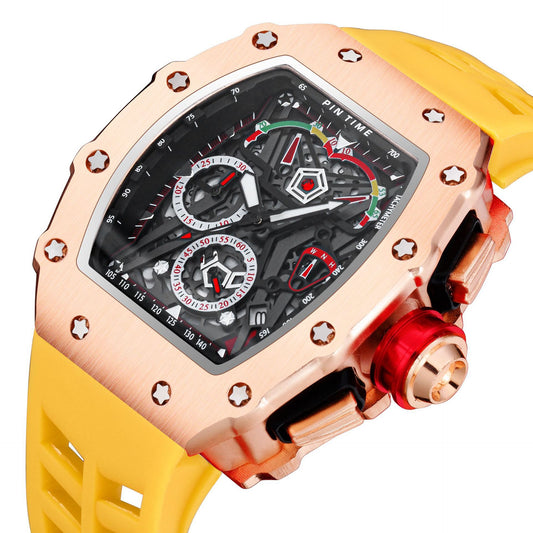 Men's mechanical-style open-work wristwatch