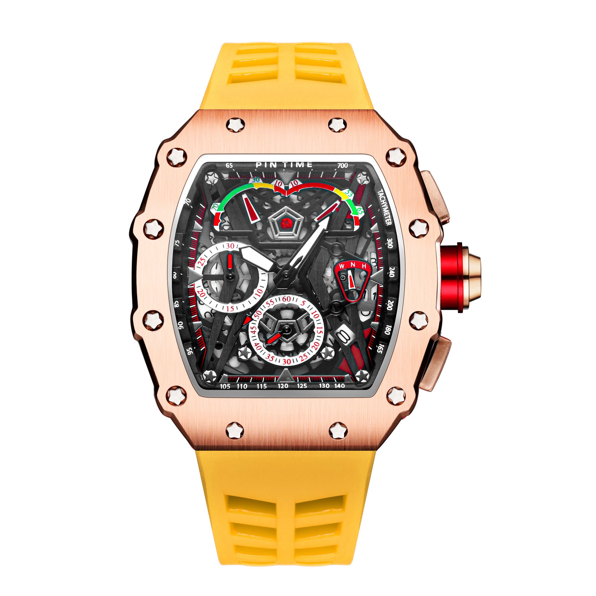 Men's mechanical-style open-work wristwatch