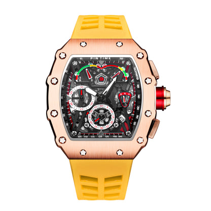 Men's mechanical-style open-work wristwatch