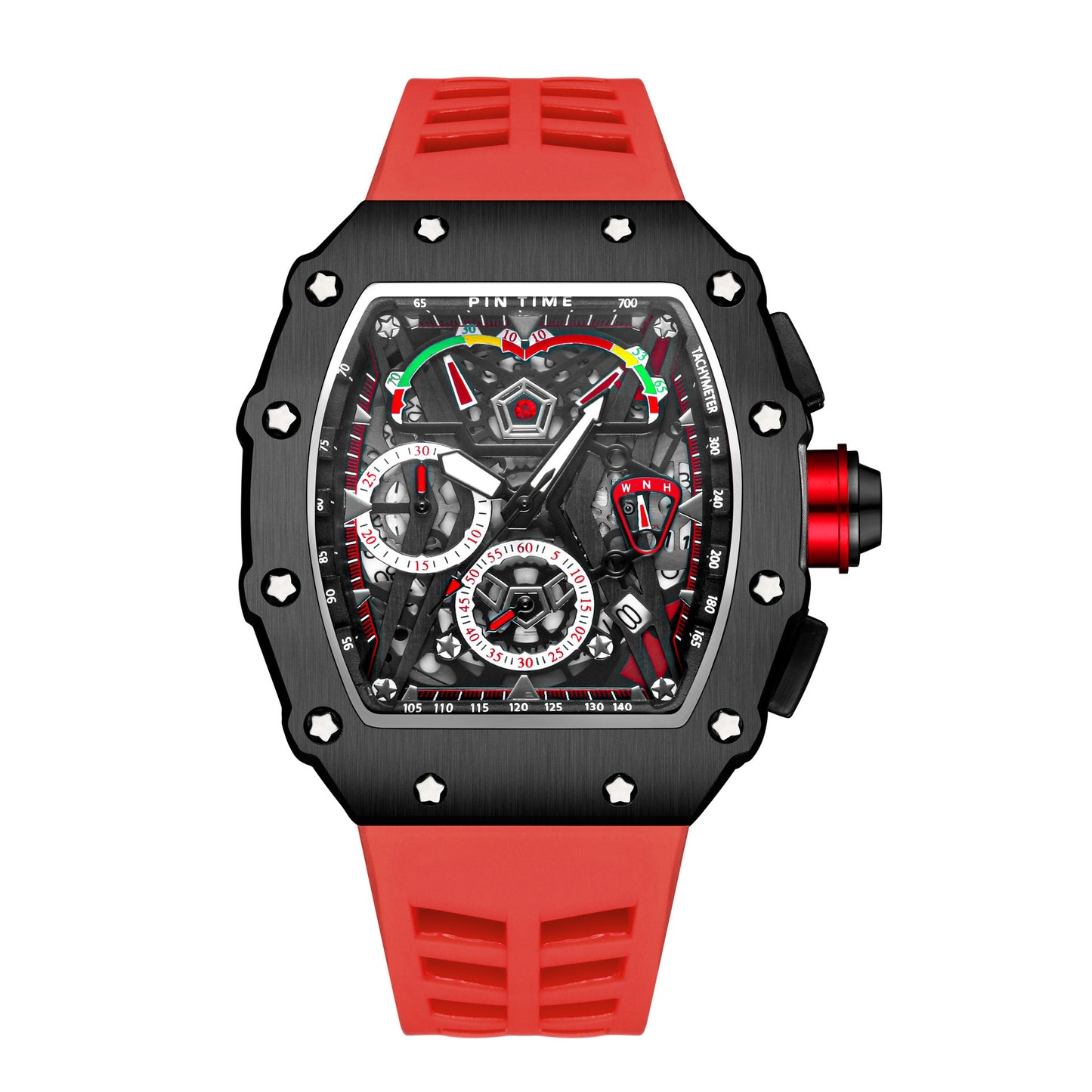 Men's mechanical-style open-work wristwatch