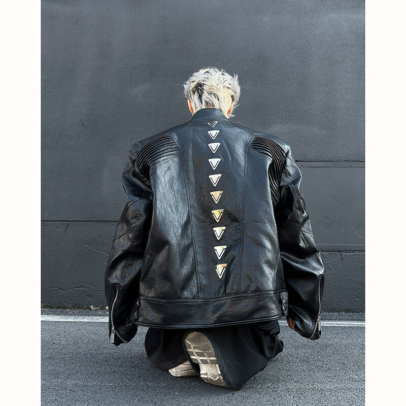 Men's Metal Keel Deconstructed Leather Jacket