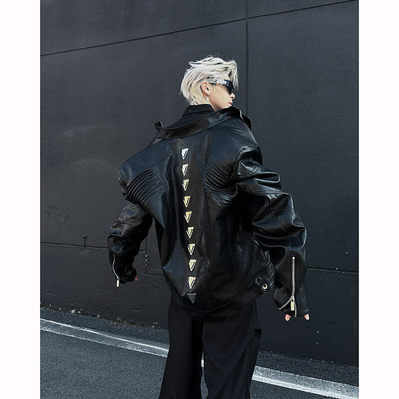 Men's Metal Keel Deconstructed Leather Jacket