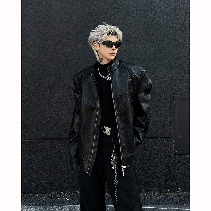 Men's Metal Keel Deconstructed Leather Jacket