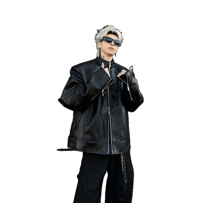 Men's Metal Keel Deconstructed Leather Jacket