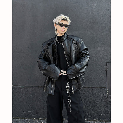 Men's Metal Keel Deconstructed Leather Jacket