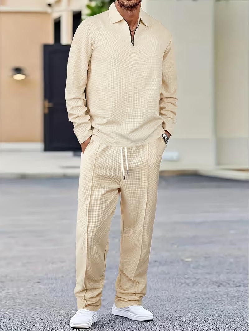 Men's Plaid Casual Suit with Drawstring Pants