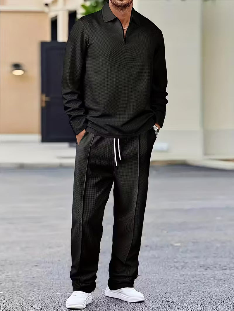 Men's Plaid Casual Suit with Drawstring Pants
