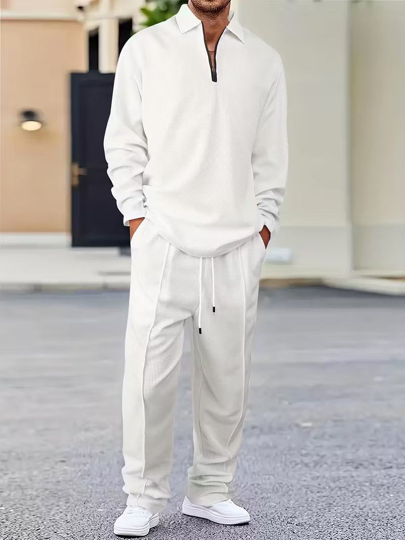 Men's Plaid Casual Suit with Drawstring Pants