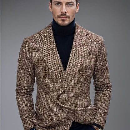 Men's Plaid Double-Breasted Suit Jacket