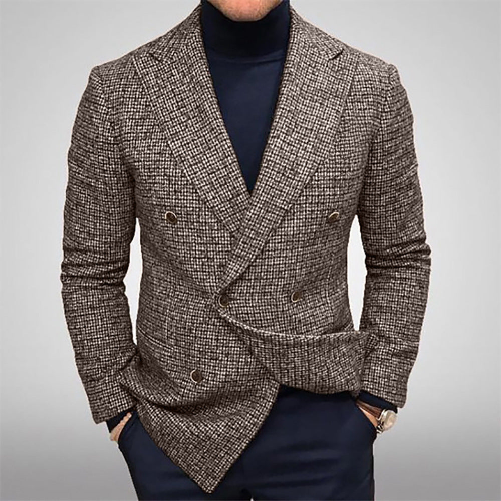 Men's Plaid Double-Breasted Suit Jacket