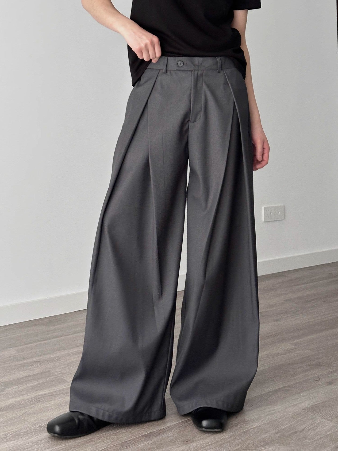 Men's Pleated Wide-Leg Casual Trousers