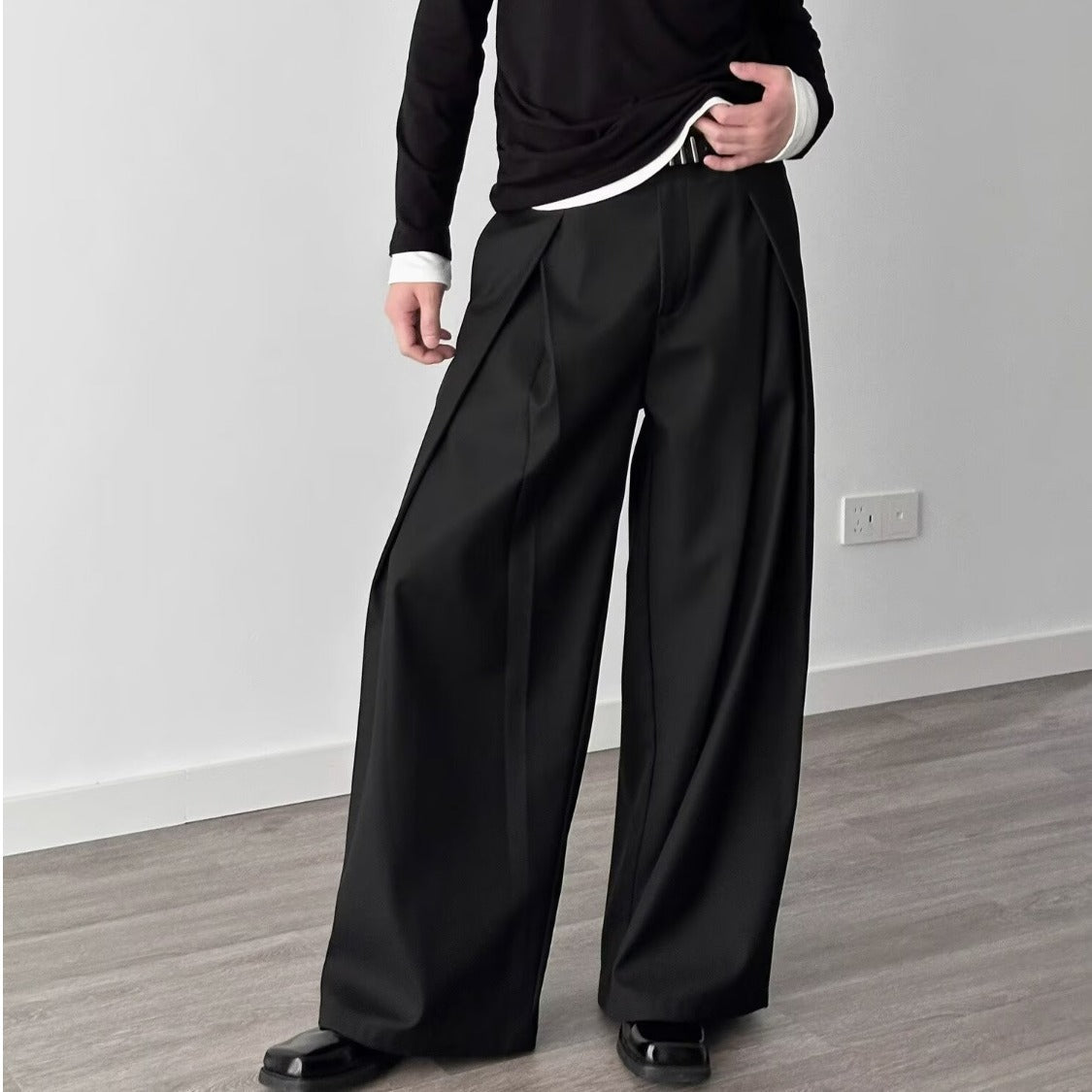 Men's Pleated Wide-Leg Casual Trousers