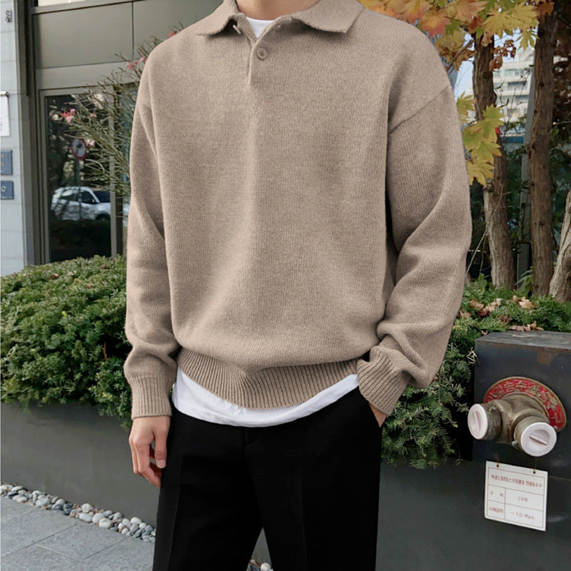 Men's Polo Collar Knit Sweater Loose Casual Sweater