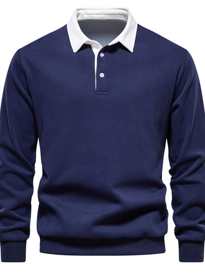 Men's Polo T-Shirt Long-Sleeved Polo Collar Sweatshirt Trendy European Size Men's Casual Versatile Sweatshirt