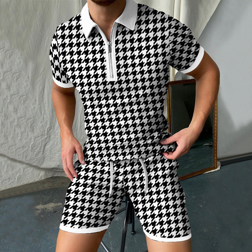 Men's Printed Polo Shirt and Shorts Set