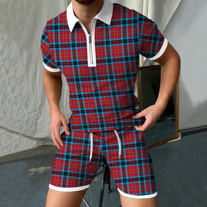 Men's Printed Polo Shirt and Shorts Set