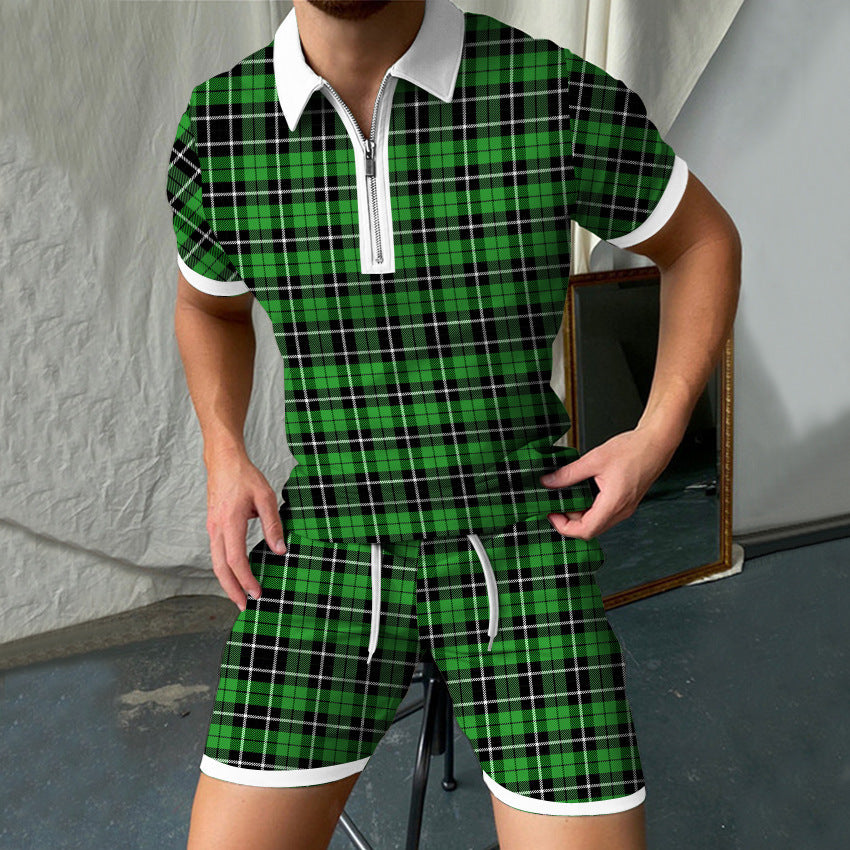 Men's Printed Polo Shirt and Shorts Set
