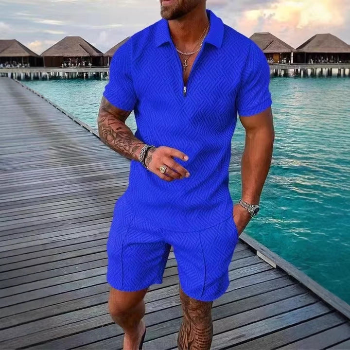 Men's Printed Polo Shirt and Shorts Set