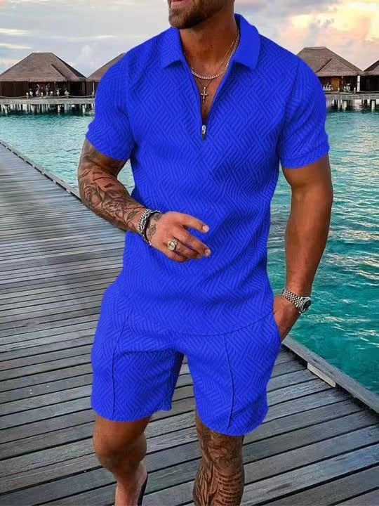 Men's Printed Polo Shirt and Shorts Set