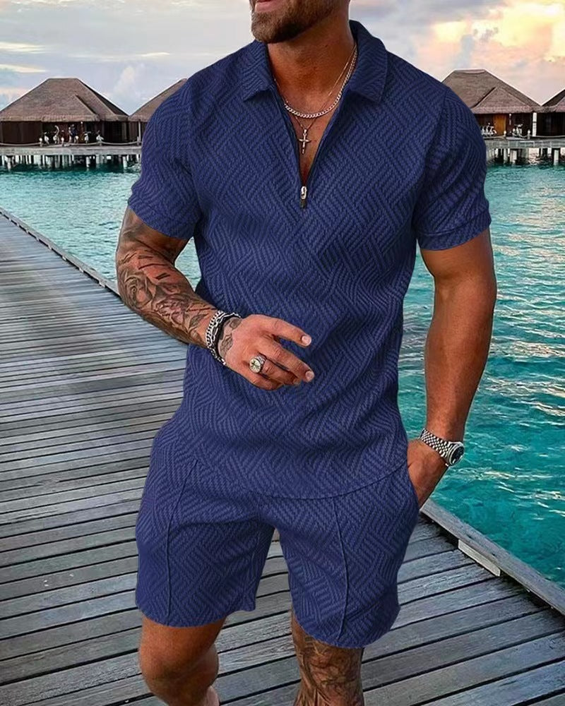 Men's Printed Polo Shirt and Shorts Set