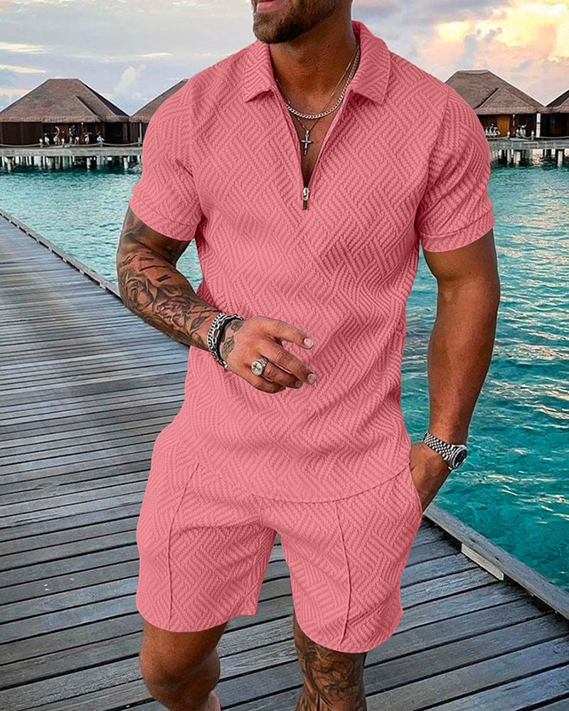 Men's Printed Polo Shirt and Shorts Set