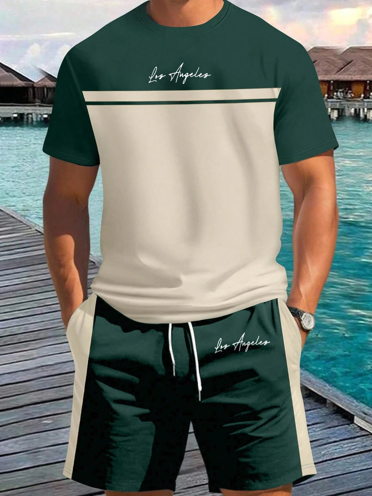 Men's Printed Sports Shorts and Tee Set