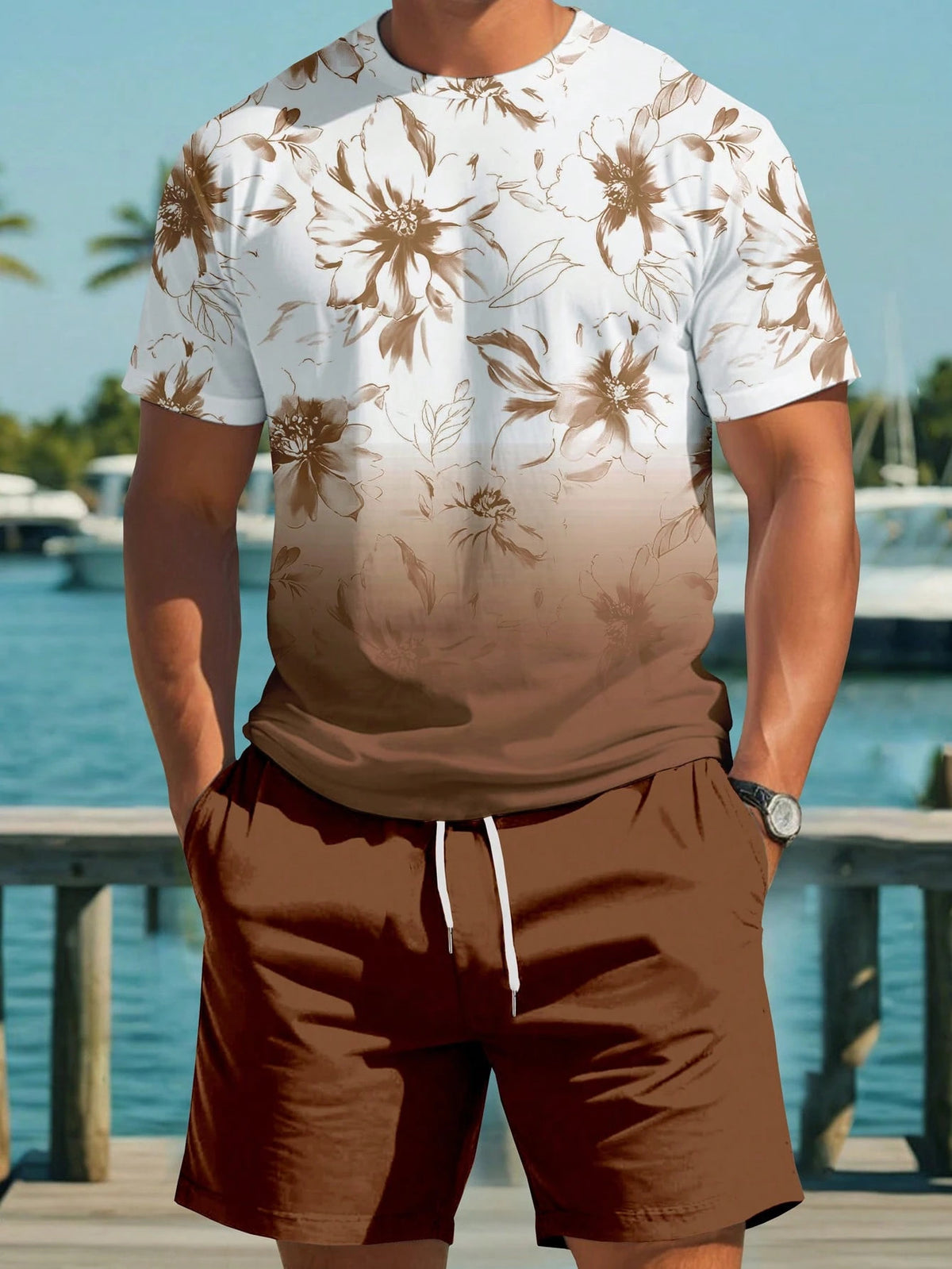 Men's Printed Sports Shorts and Tee Set