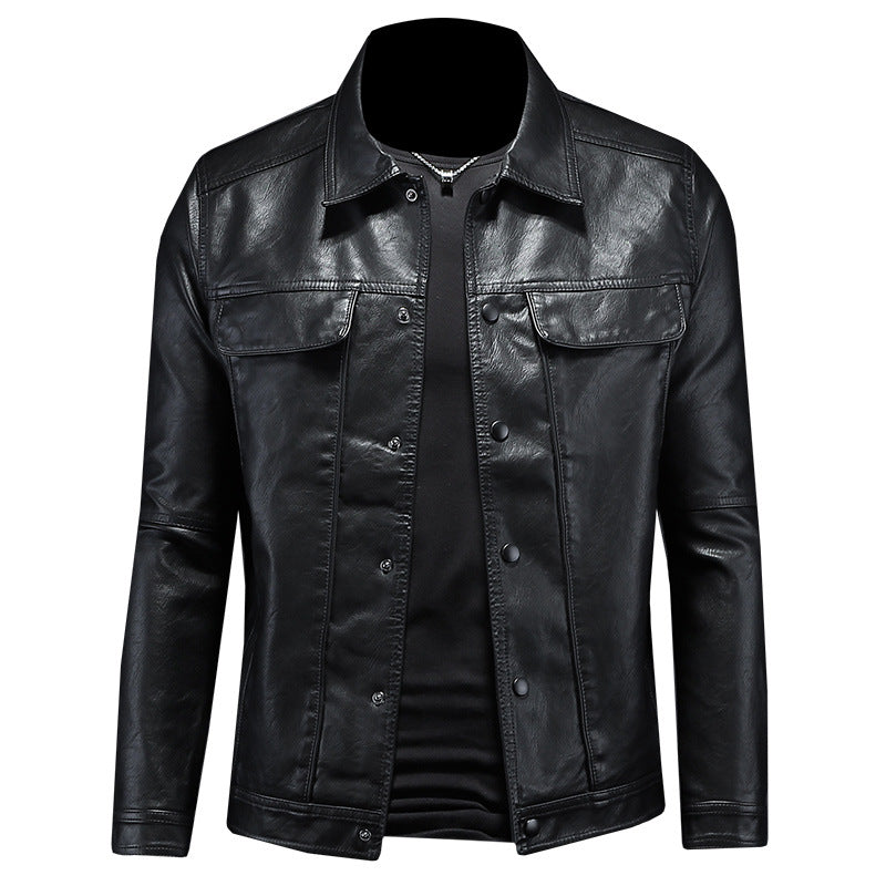 Men's PU Leather Jacket Slim Fit Casual Lapel Motorcycle Style