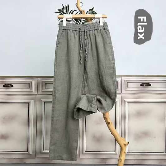 Men's Pure Linen Casual Straight Leg Pants