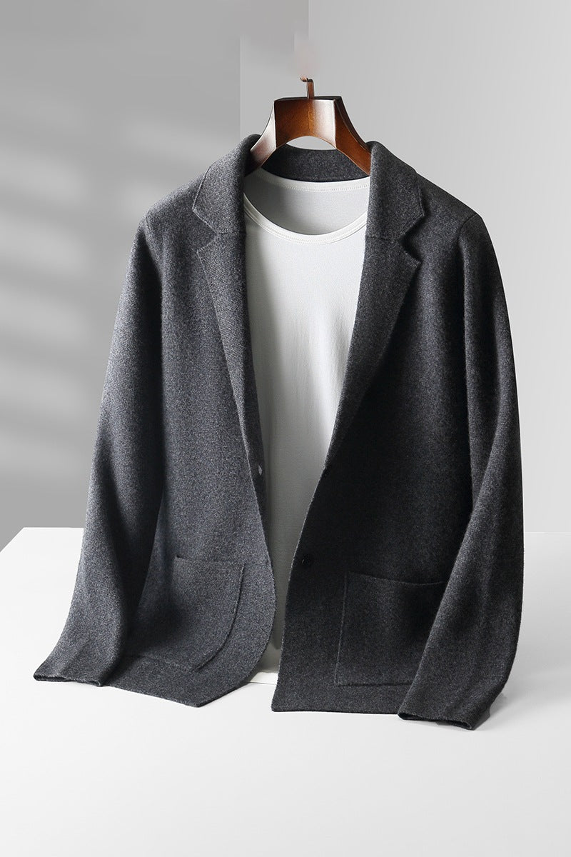 Men's Pure Wool V-neck Cardigan Thickened Sweater