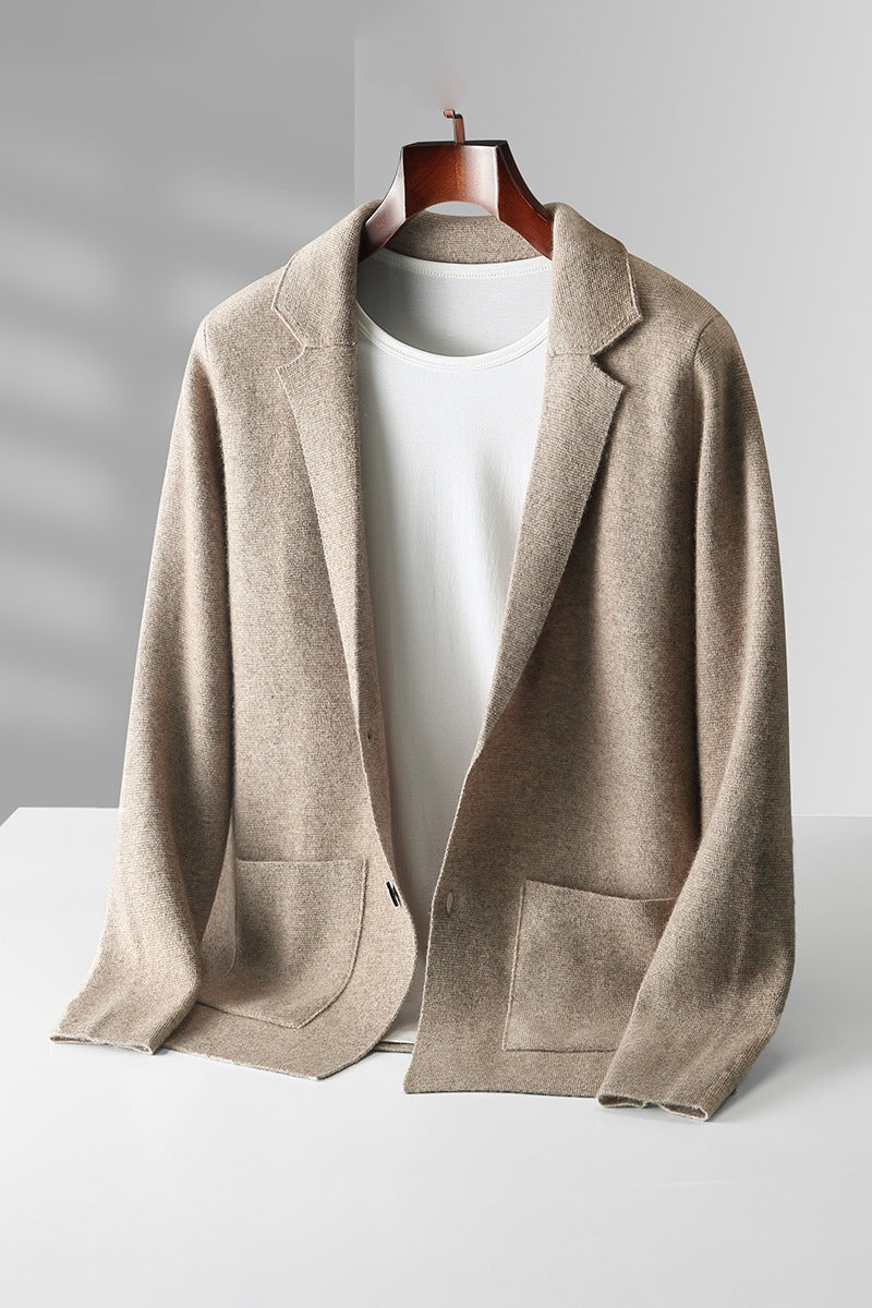 Men's Pure Wool V-neck Cardigan Thickened Sweater