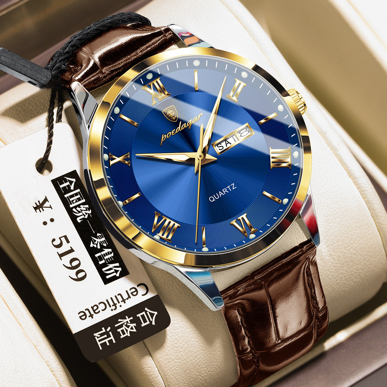 Men's Quartz Watch with Luminous Dual Calendar