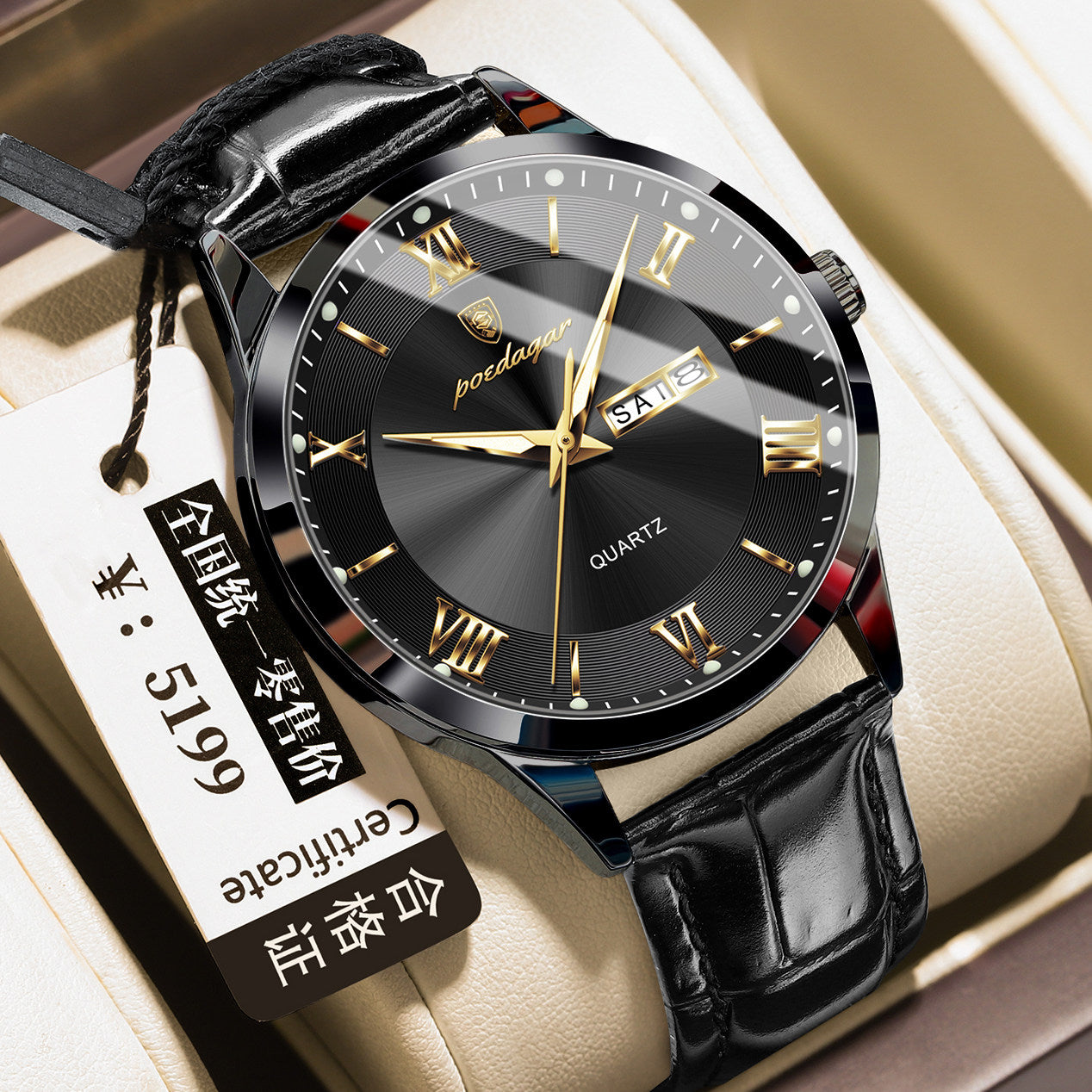 Men's Quartz Watch with Luminous Dual Calendar