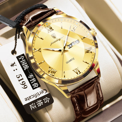 Men's Quartz Watch with Luminous Dual Calendar