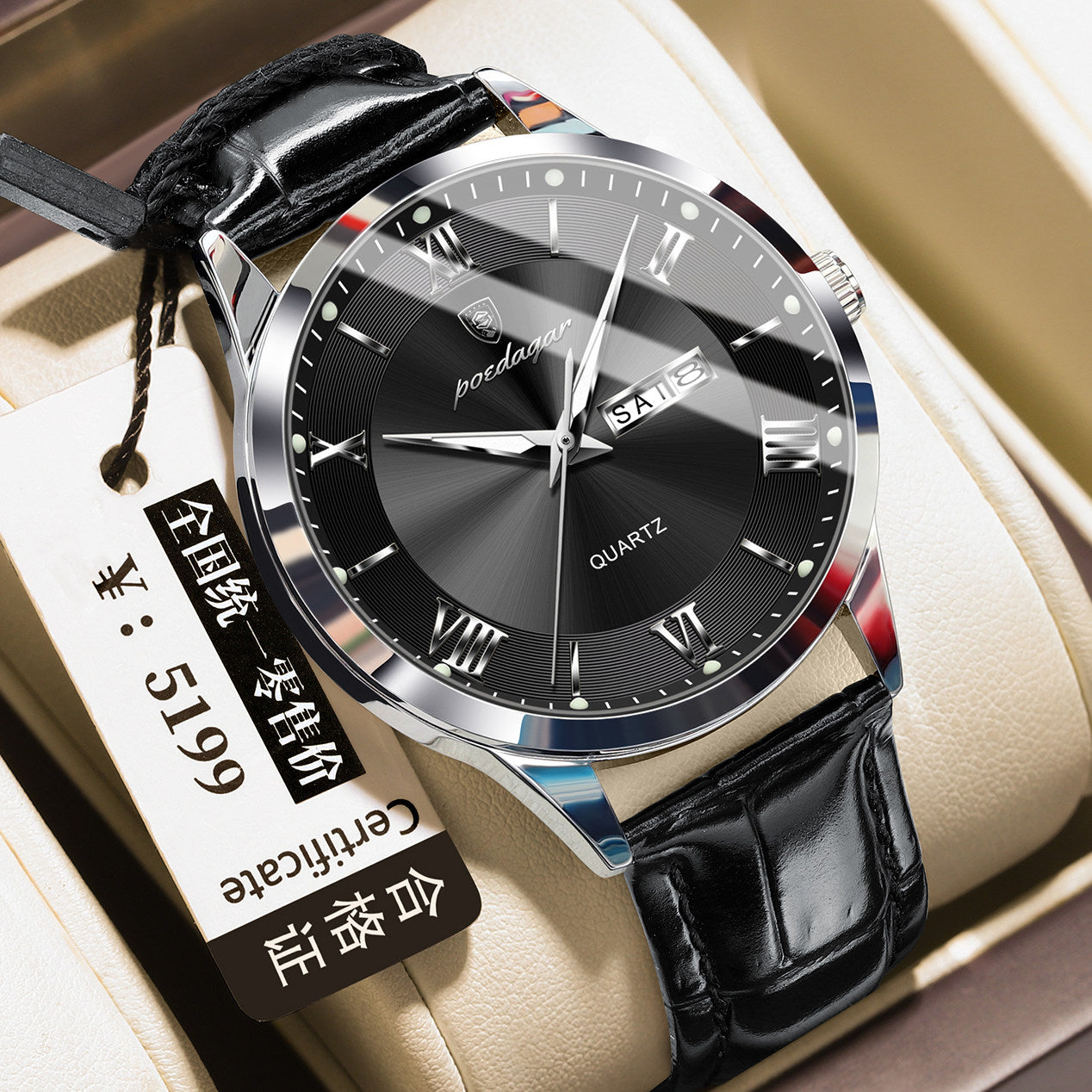 Men's Quartz Watch with Luminous Dual Calendar