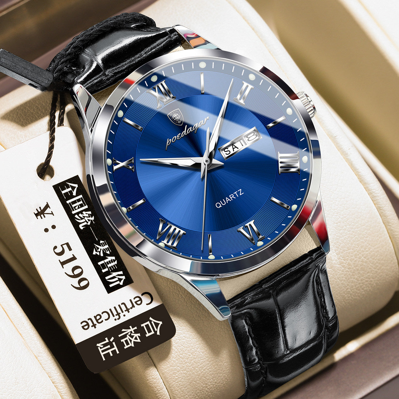Men's Quartz Watch with Luminous Dual Calendar