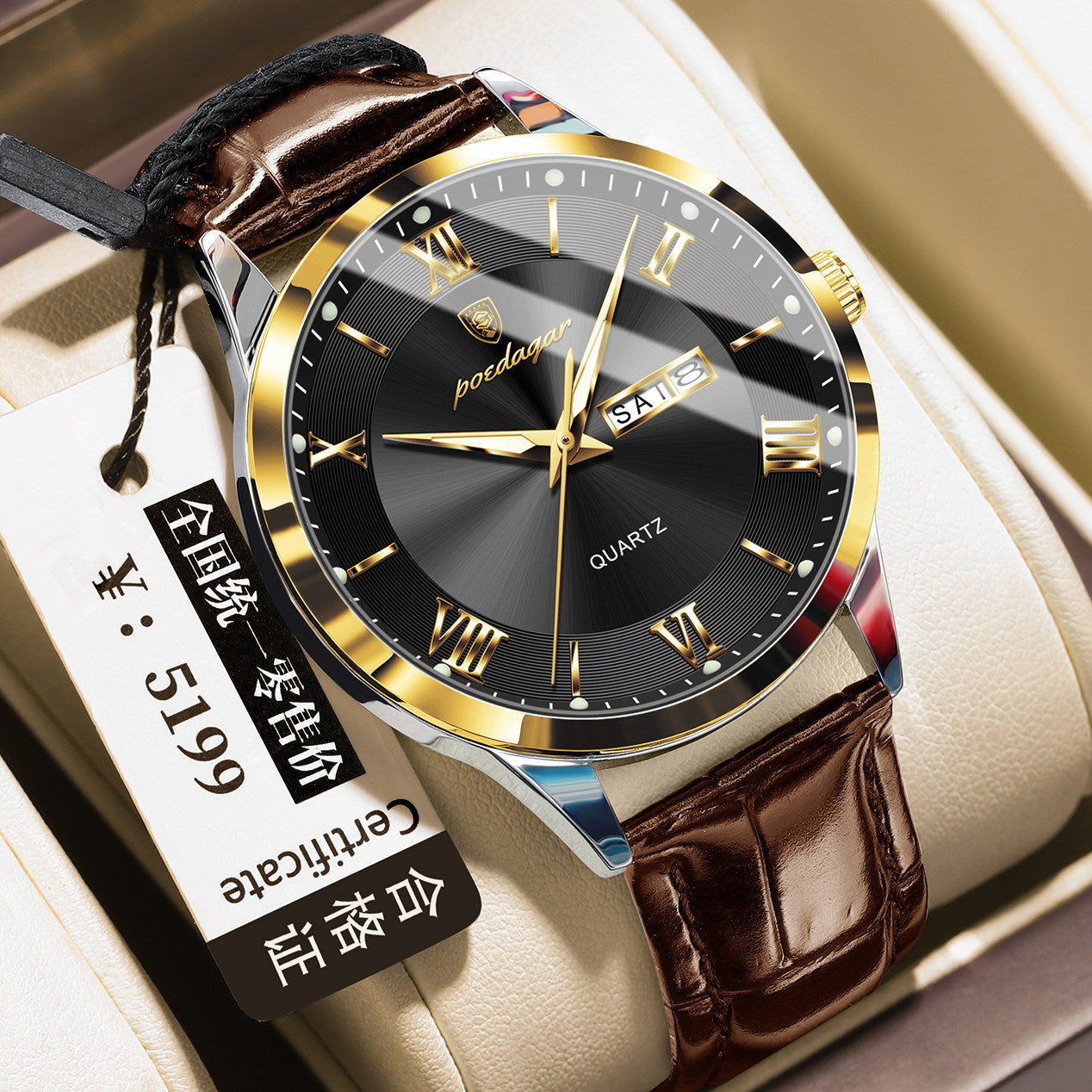 Men's Quartz Watch with Luminous Dual Calendar