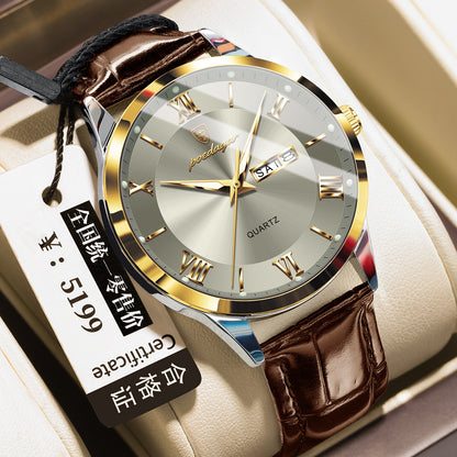 Men's Quartz Watch with Luminous Dual Calendar