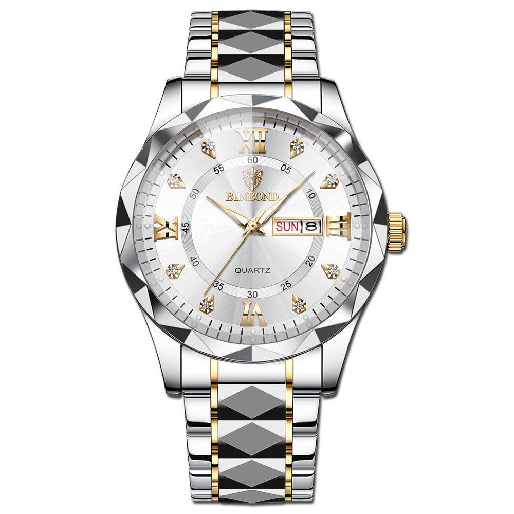 Men's Quartz Watch with Luminous Dual Calendar