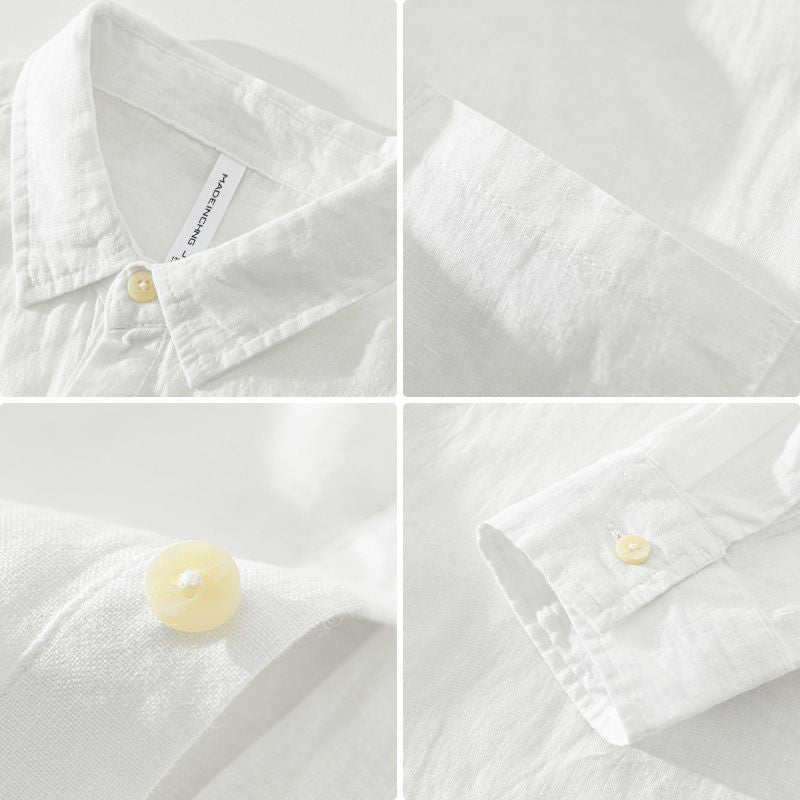 Men's Retro Cotton Linen Shirt Relaxed Fit Long Sleeve