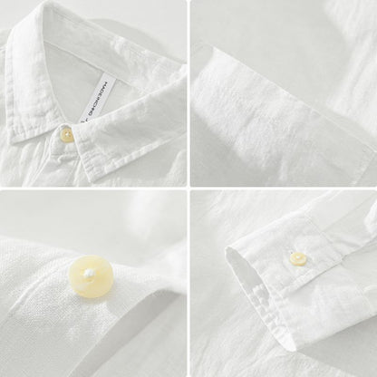 Men's Retro Cotton Linen Shirt Relaxed Fit Long Sleeve