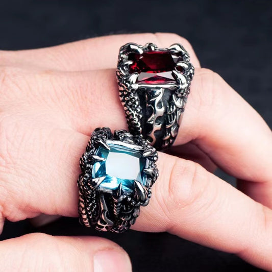 Men's Retro Dragon Claw Zircon Open Ring