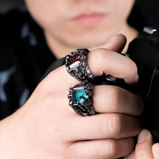 Men's Retro Dragon Claw Zircon Open Ring